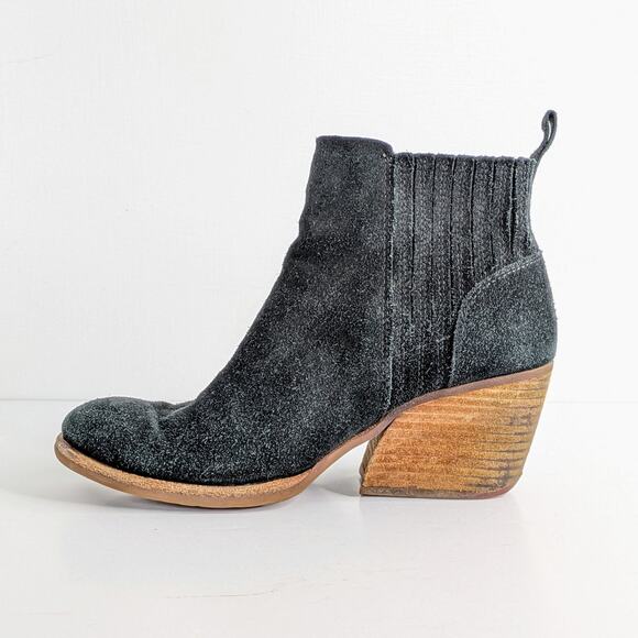 Kork Ease Ankle Boots Cinca Womens 8 Black Suede Leather Chunky Heels Pull On - Picture 9 of 15